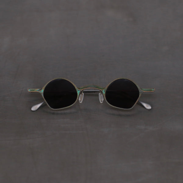 Rigards copper titanium hand-polished shaped frame glasses RG1923CU series RG-RG1923CU-YSSH jade color frame dark gray lens